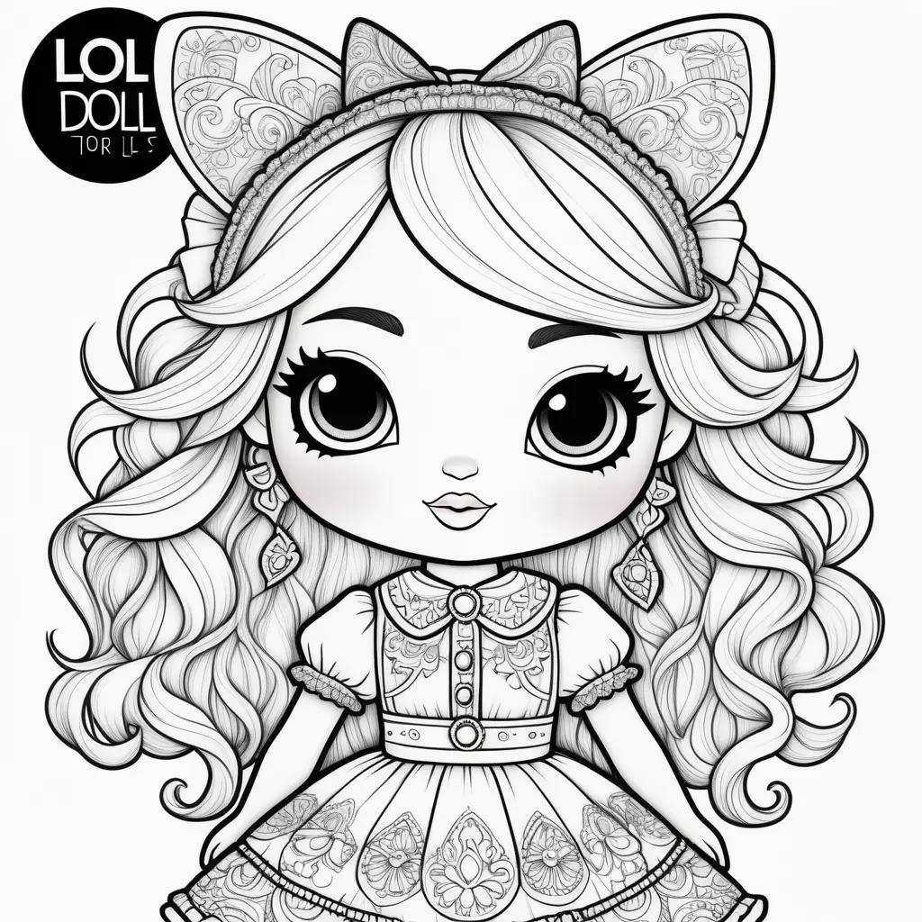 Black and white coloring page of a lol doll