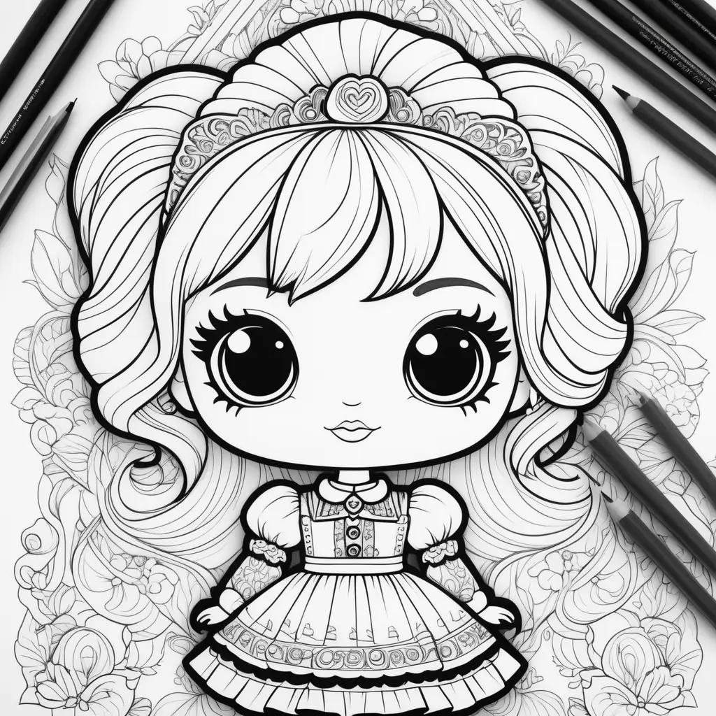 Black and white coloring page of a lol doll