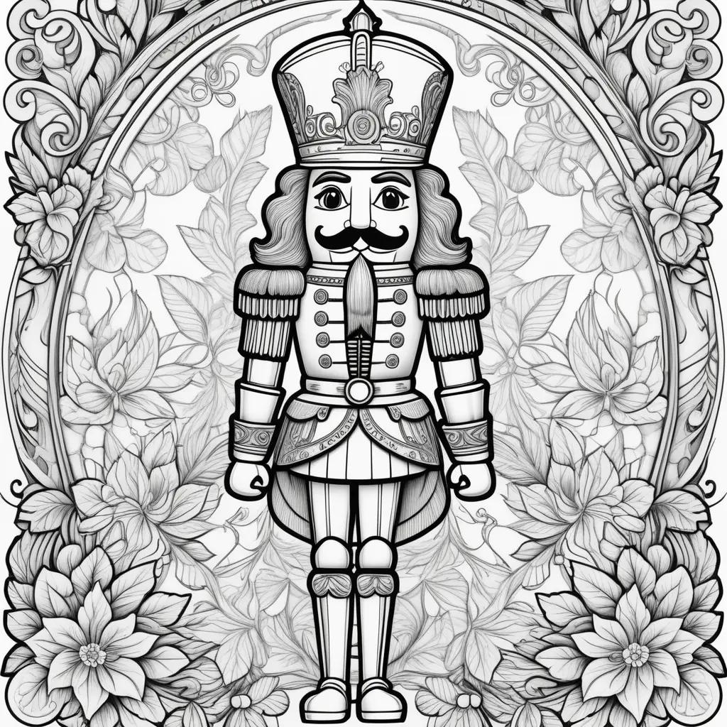 Black and white coloring page of a nutcracker