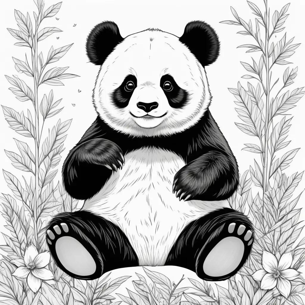 Black and white coloring page of a panda bear