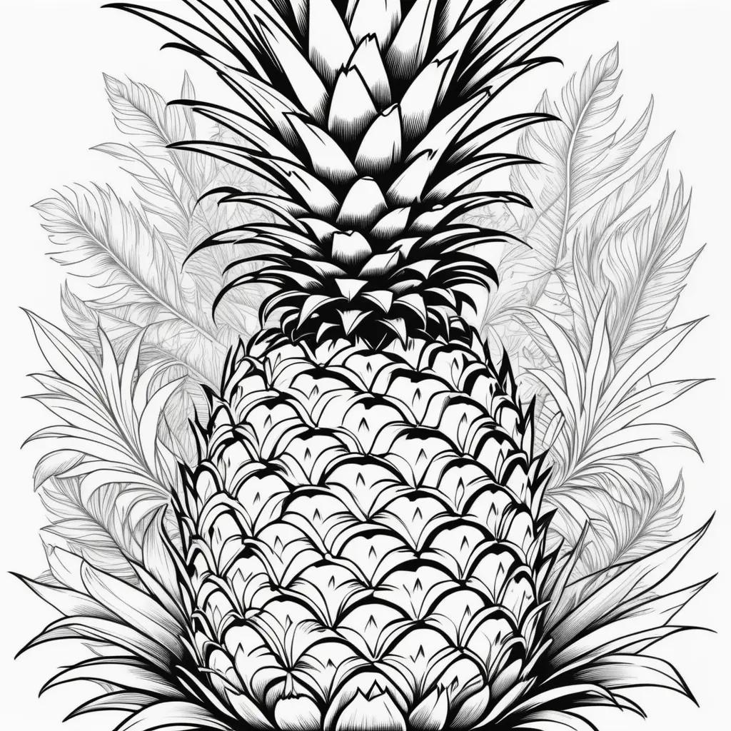 Black and white coloring page of a pineapple