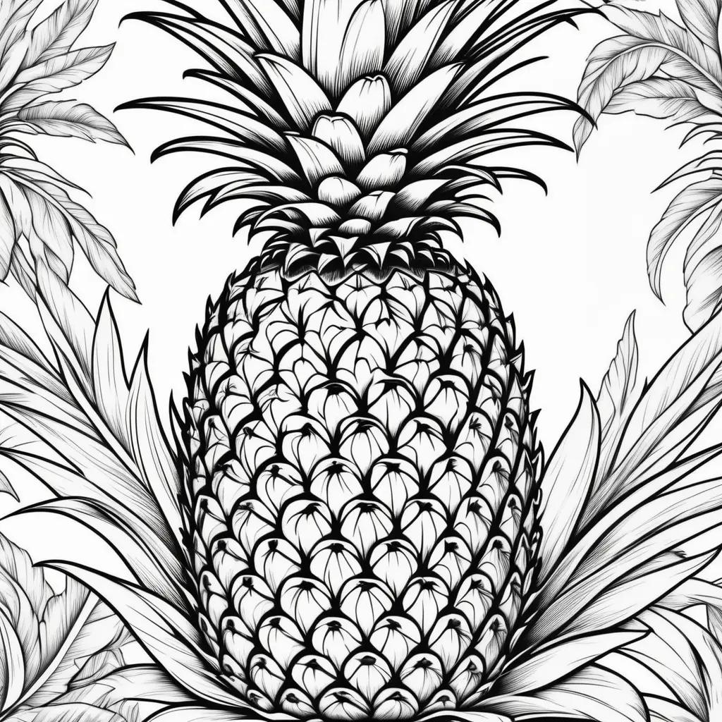 Black and white coloring page of a pineapple