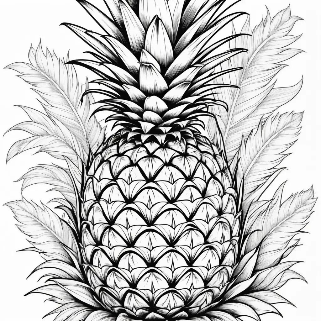 Black and white coloring page of a pineapple