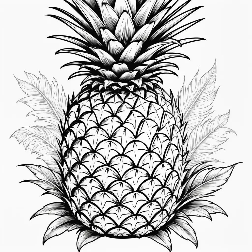 Black and white coloring page of a pineapple