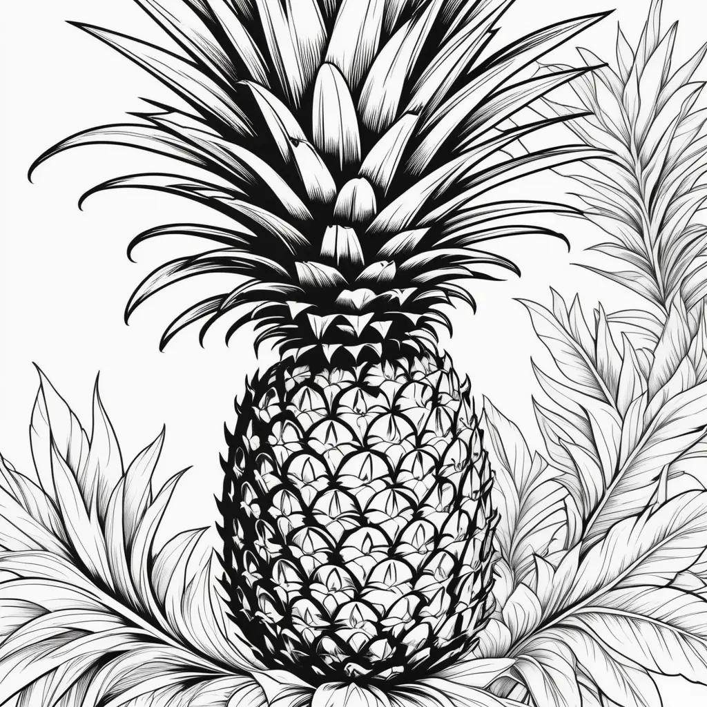 Black and white coloring page of a pineapple