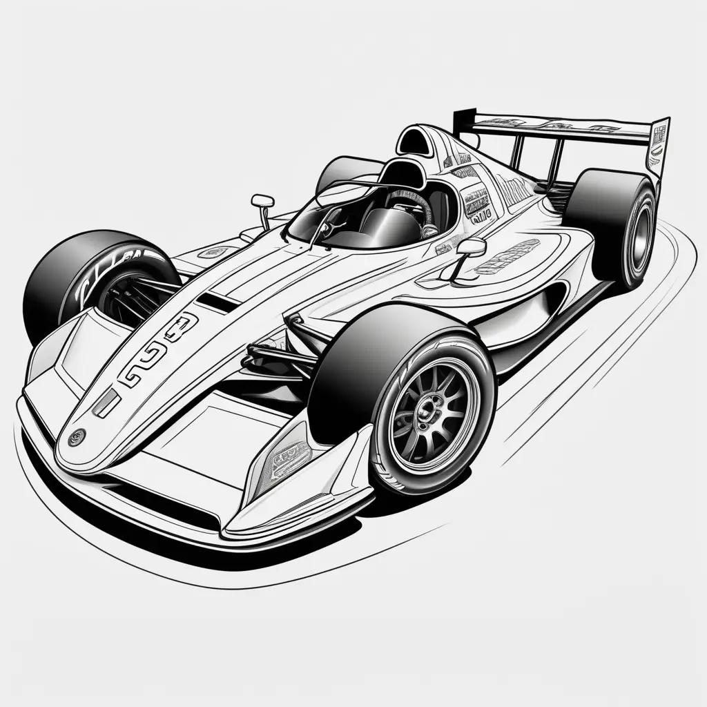 Black and white coloring page of a racecar