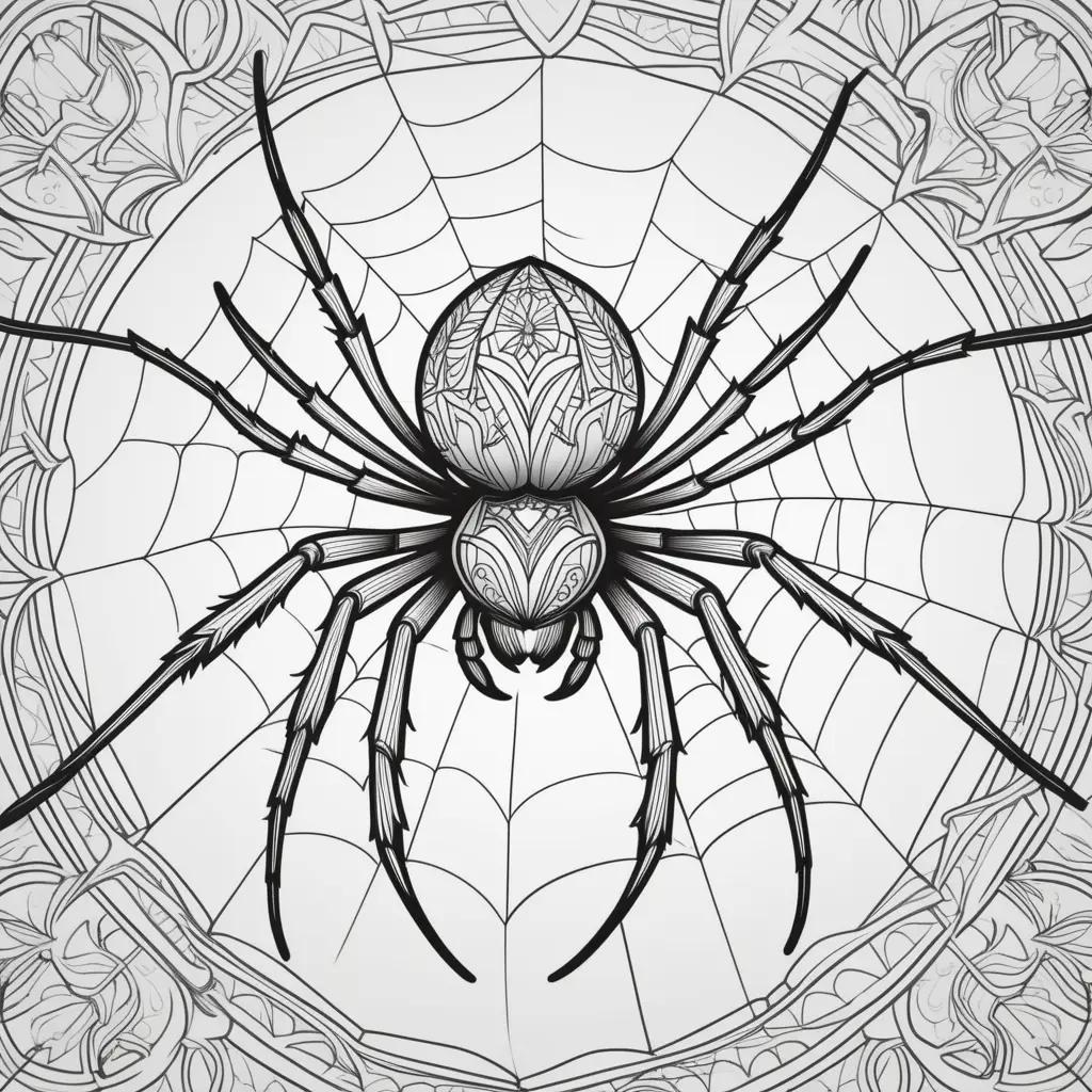 Black and white coloring page of a spider with intricate details