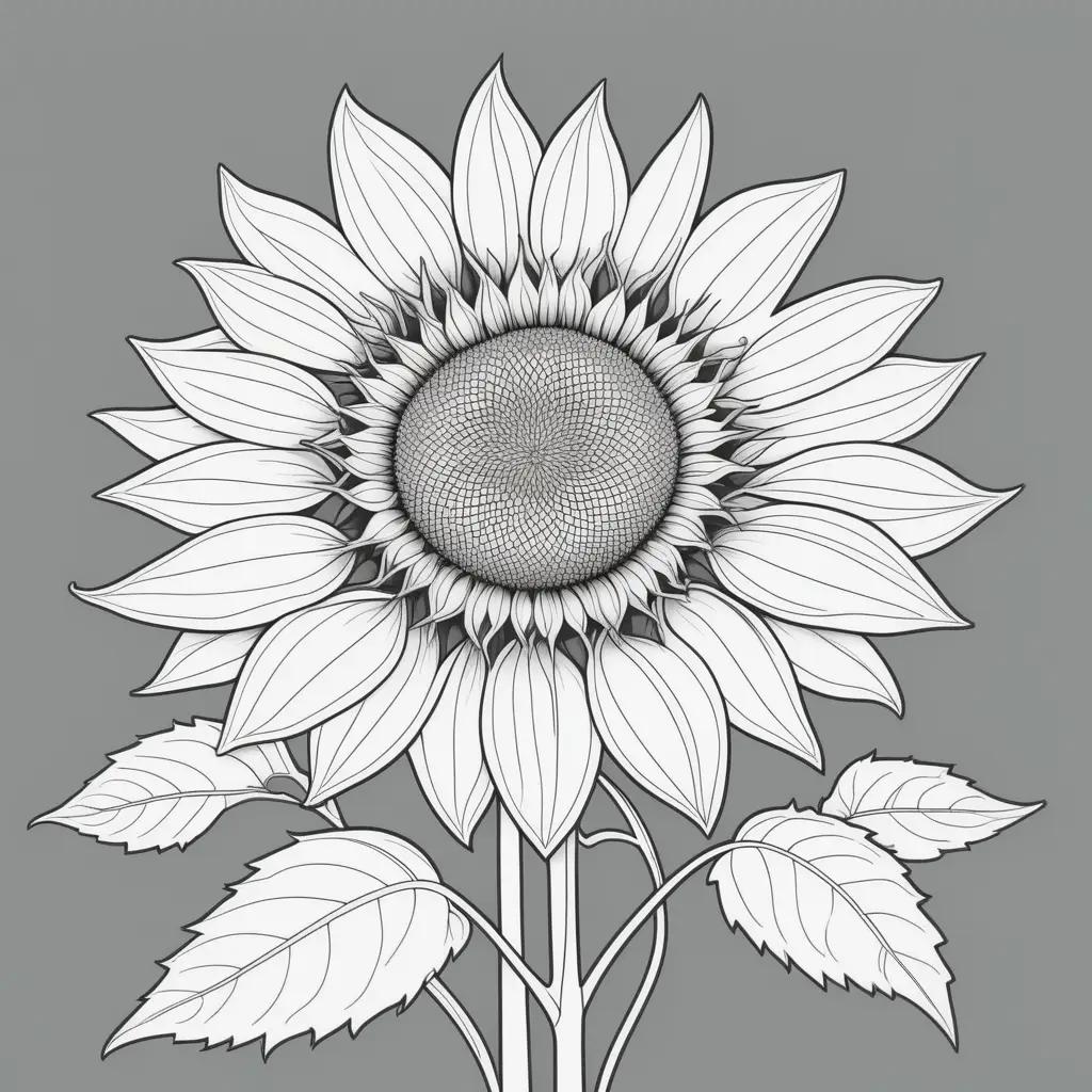 Black and white coloring page of a sun flower