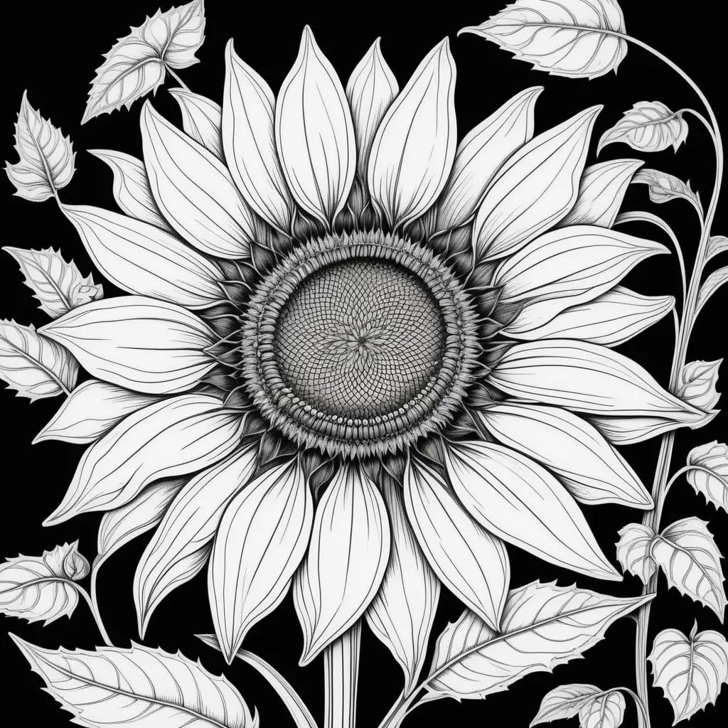 Black and white coloring page of a sunflower