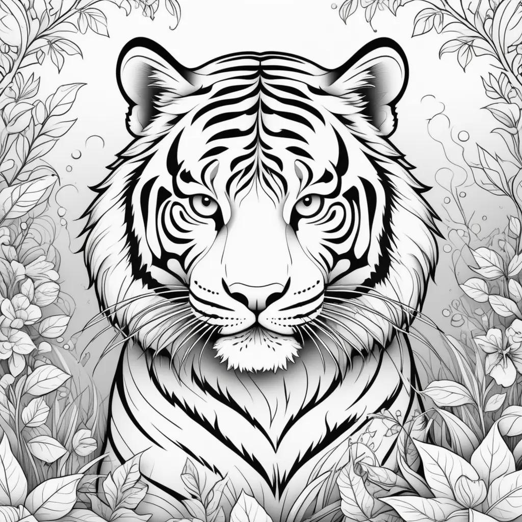 Black and white coloring page of a tiger