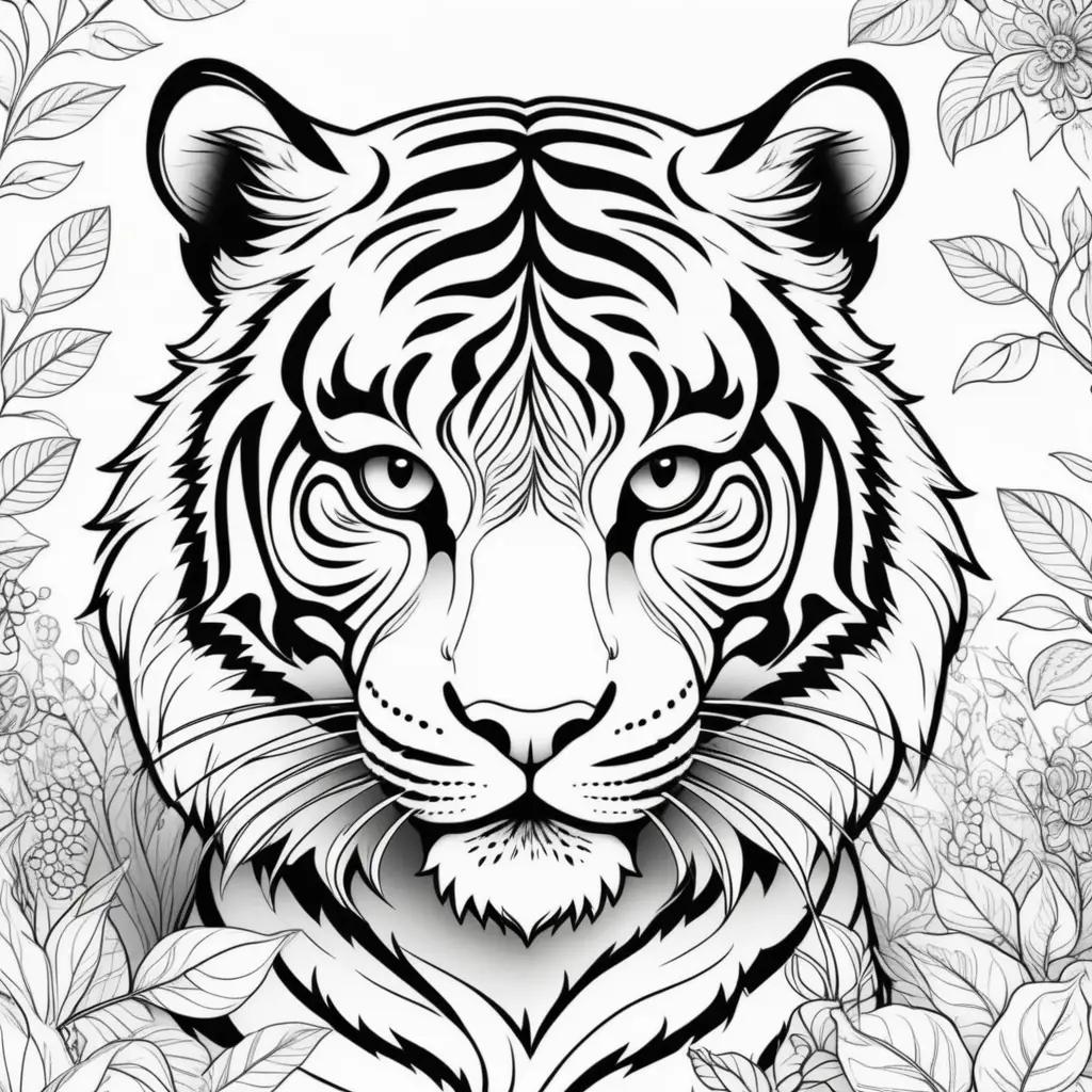 Black and white coloring page of a tiger