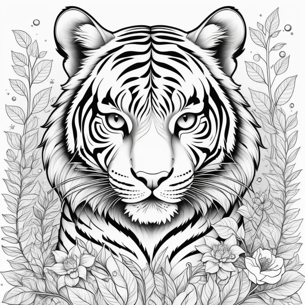 Black and white coloring page of a tiger