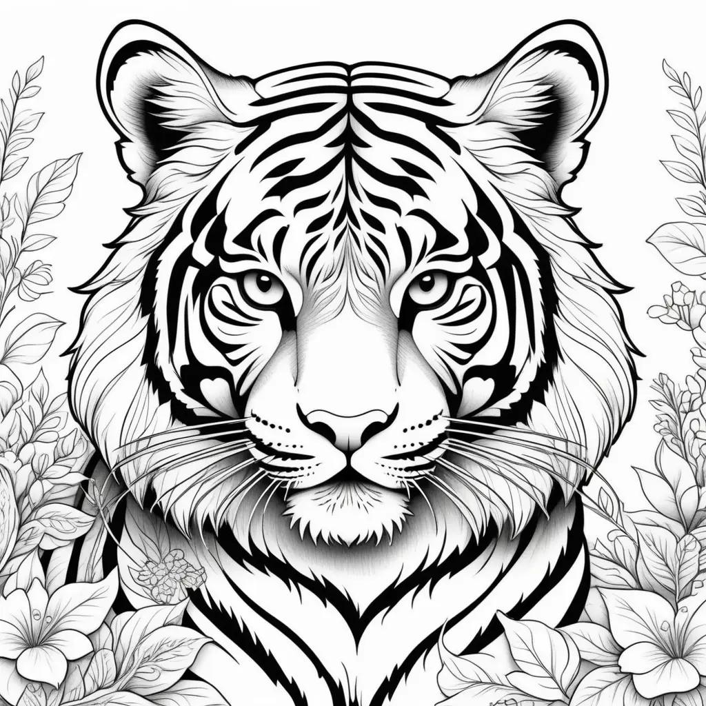 Black and white coloring page of a tiger