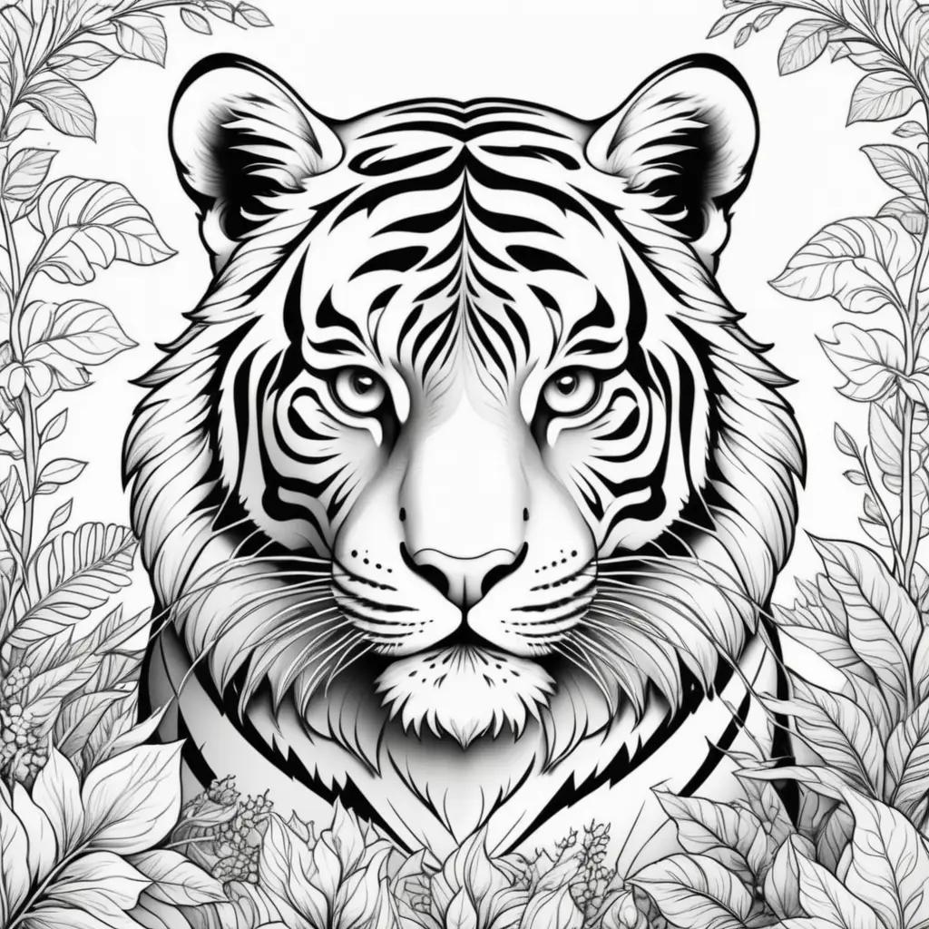 Black and white coloring page of a tiger