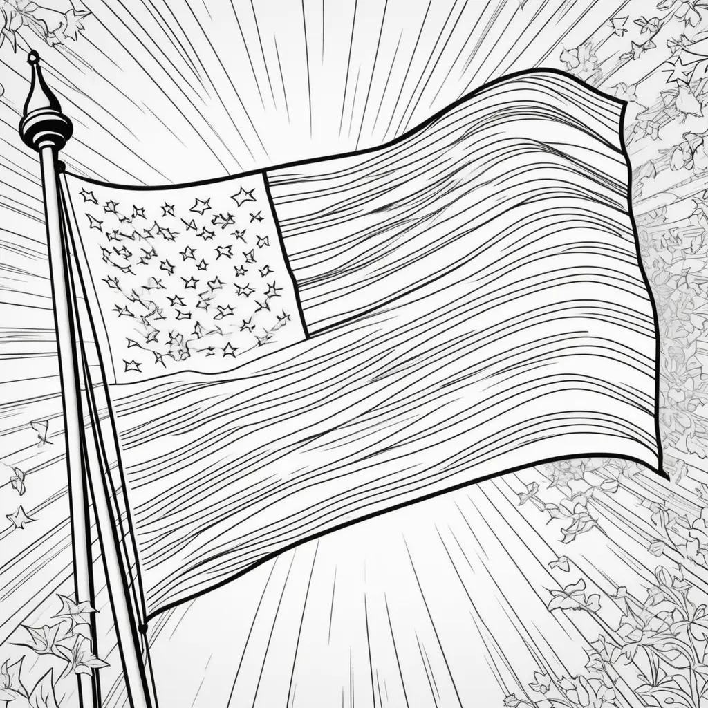 Black and white coloring page of an American flag