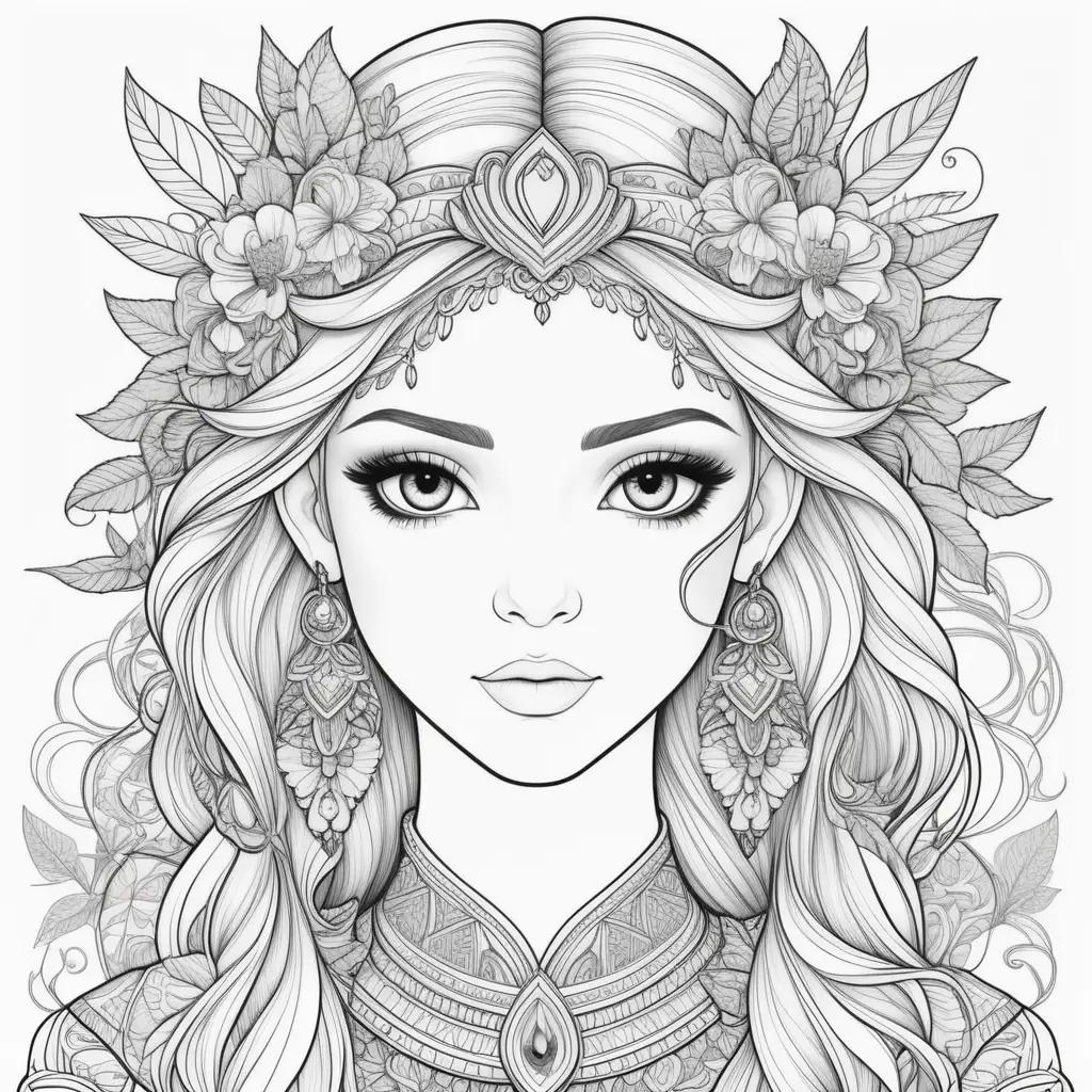 Black and white coloring page of an avatar girl