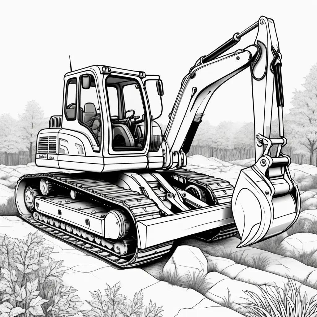 Black and white coloring page of an excavator