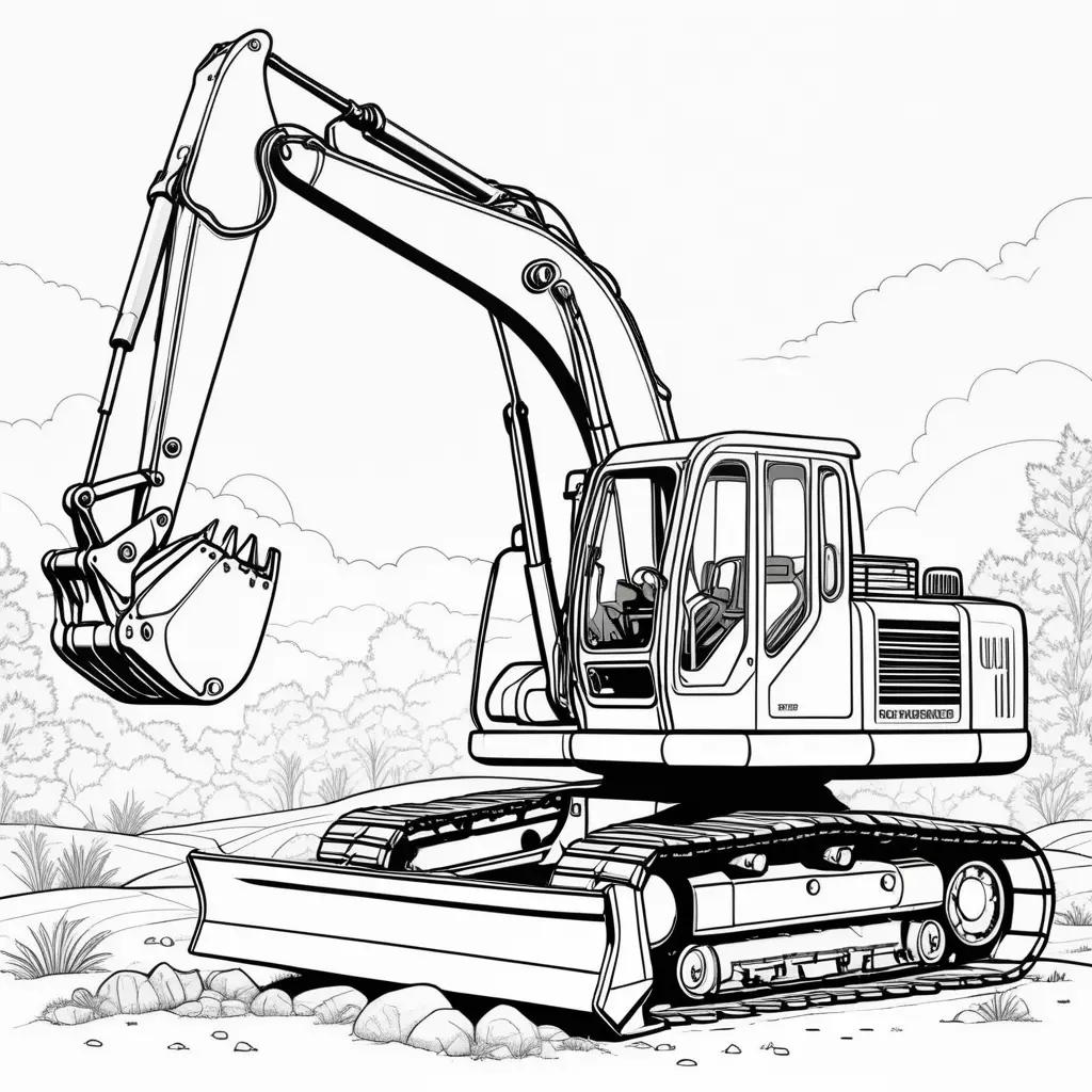 Black and white coloring page of an excavator