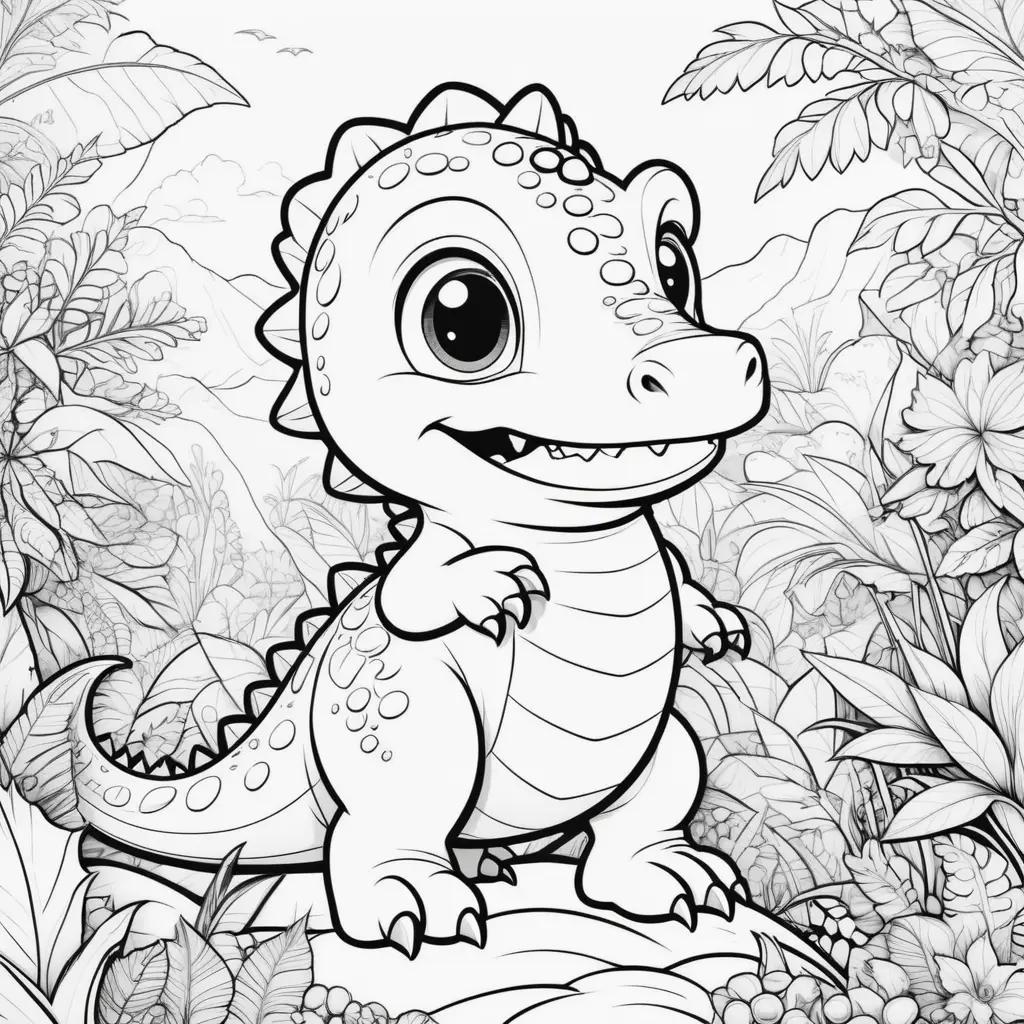 Black and white coloring page of cute dinosaur