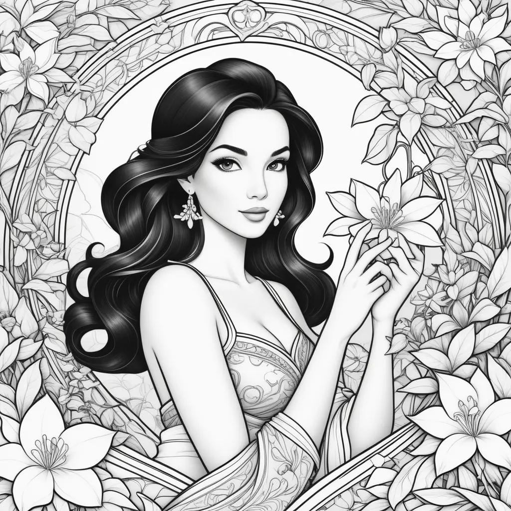 Black and white coloring page of jasmine