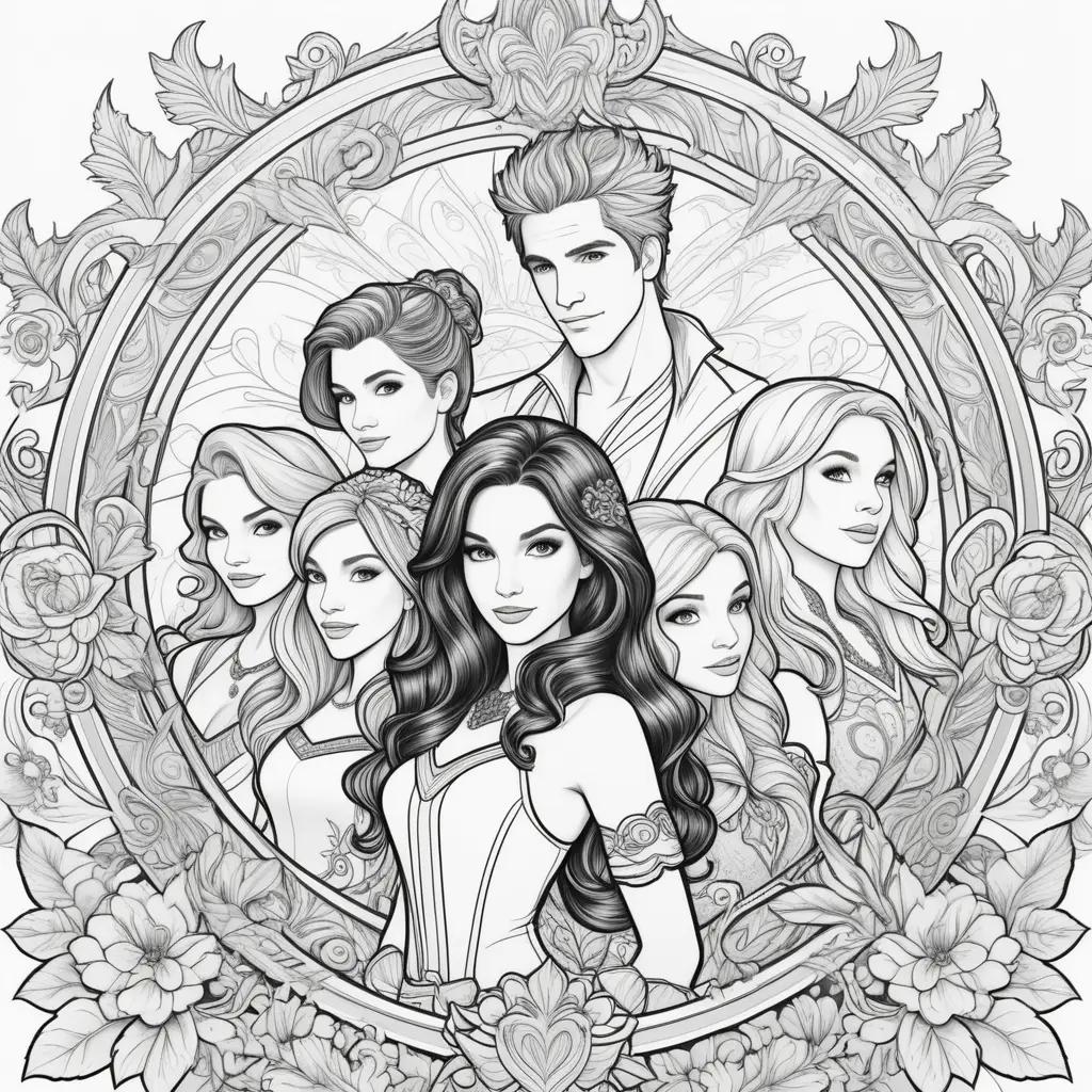 Black and white coloring page of the Descendants characters