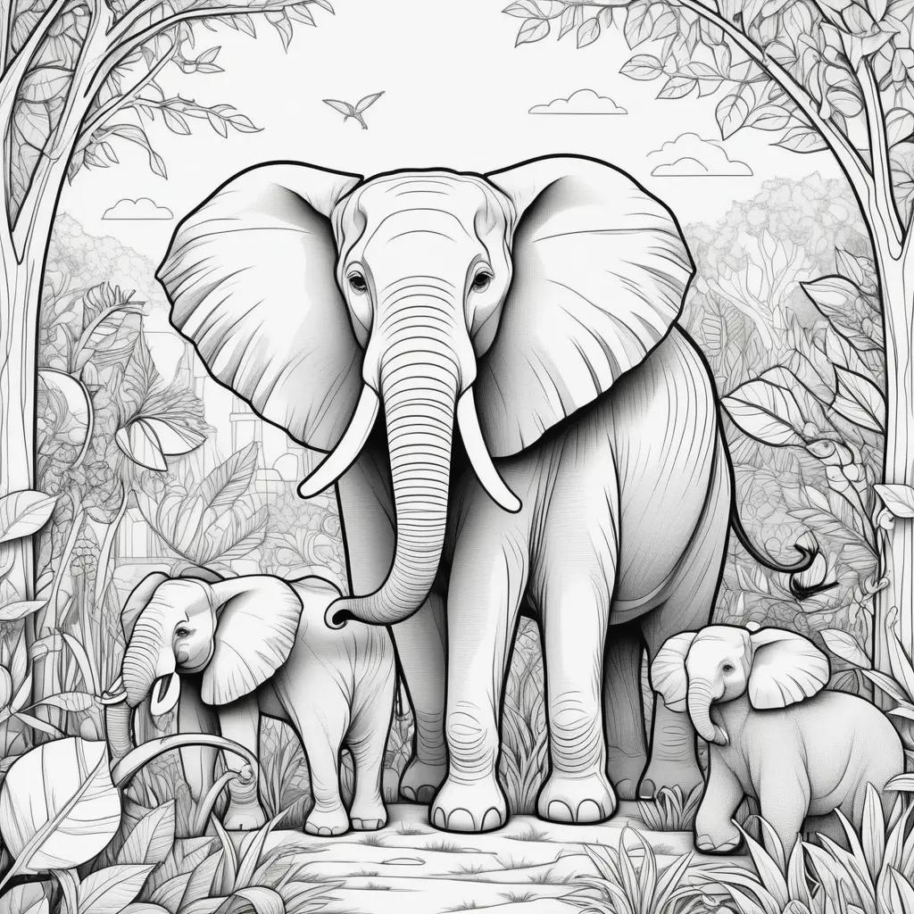 Black and white coloring page of zoo animals