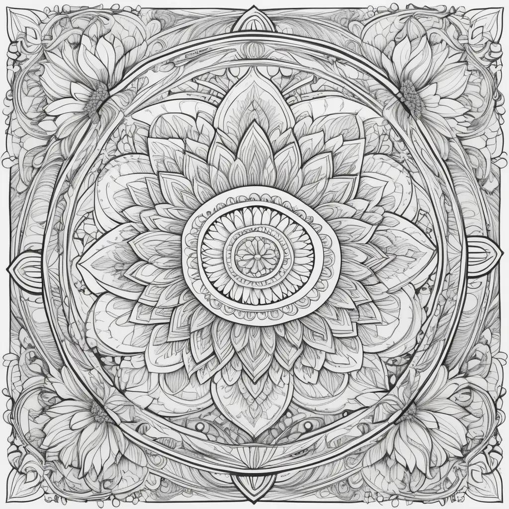 Black and white coloring page with a flower on a background