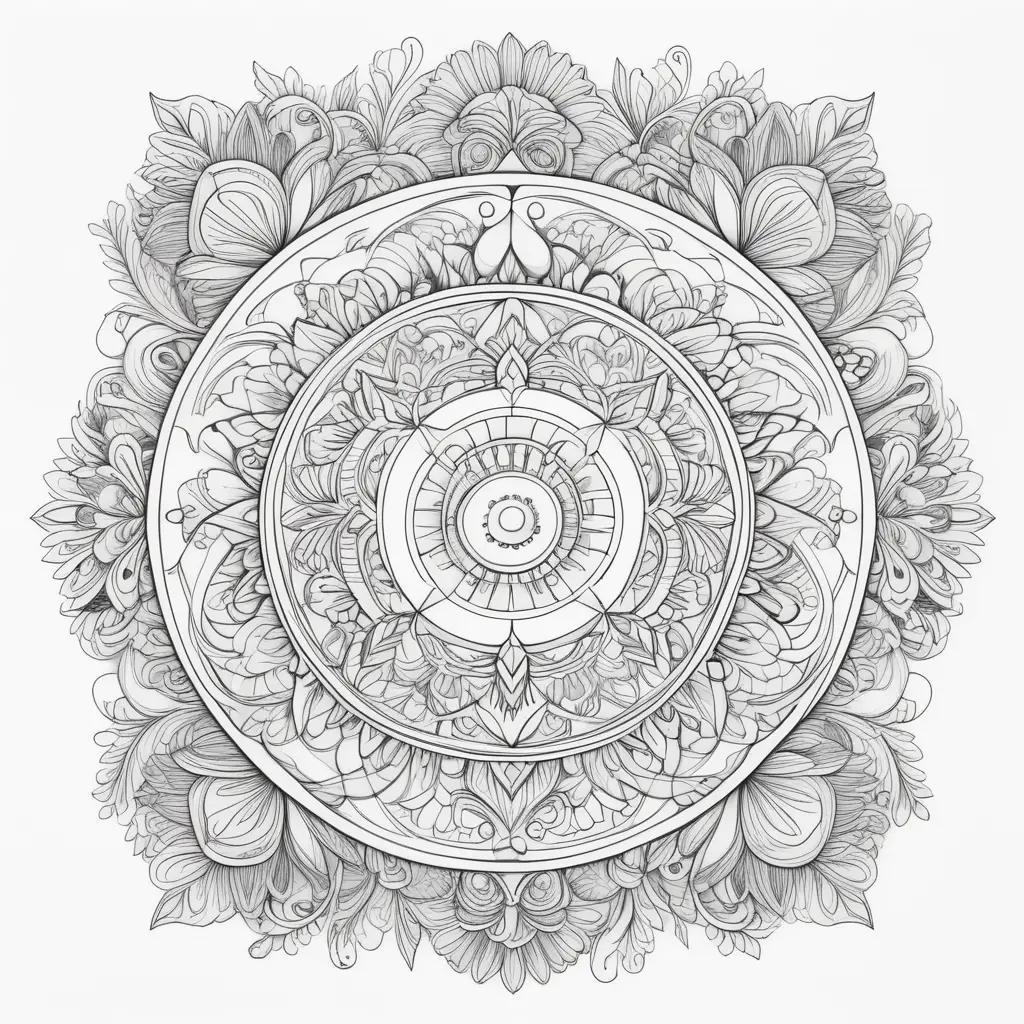 Black and white coloring page with floral designs