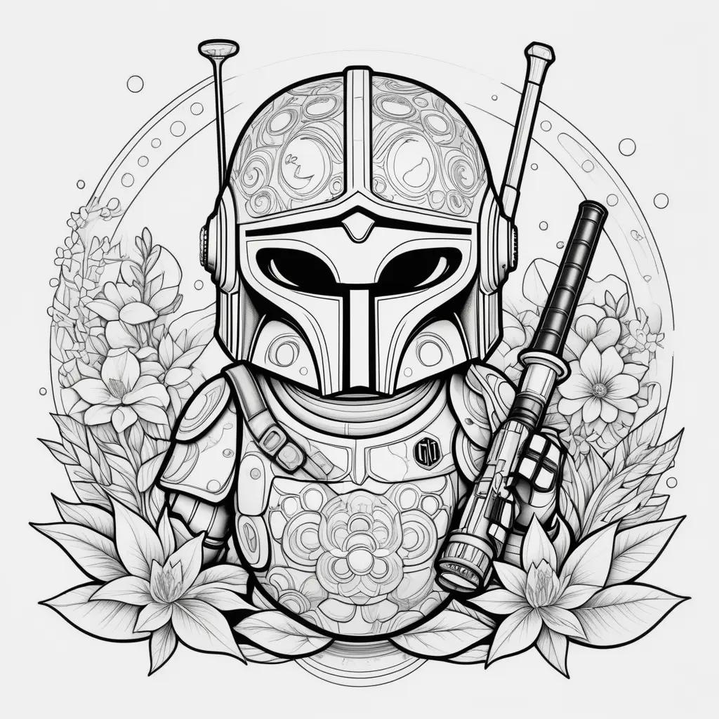 Black and white coloring pages featuring Boba Fett