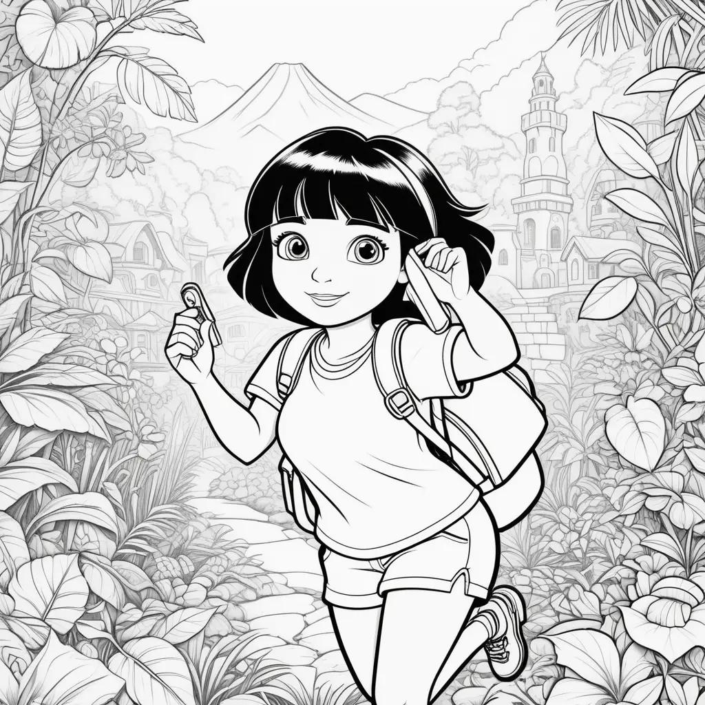 Black and white coloring pages featuring Dora the Explorer