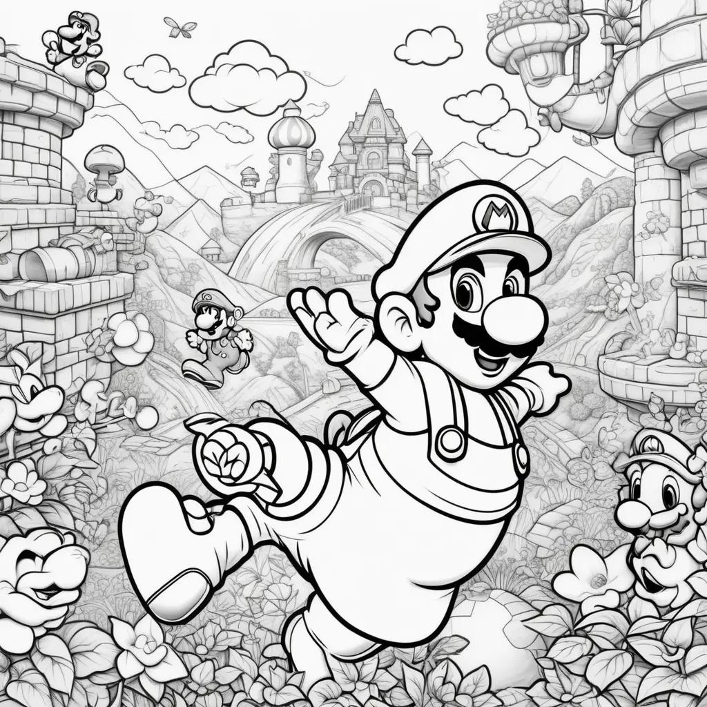 Black and white coloring pages featuring Mario and Luigi