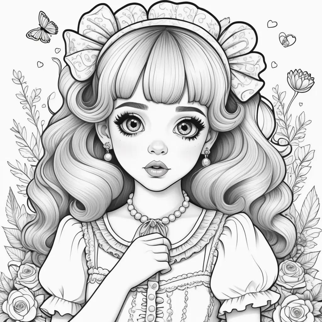 Black and white coloring pages featuring Melanie Martinez