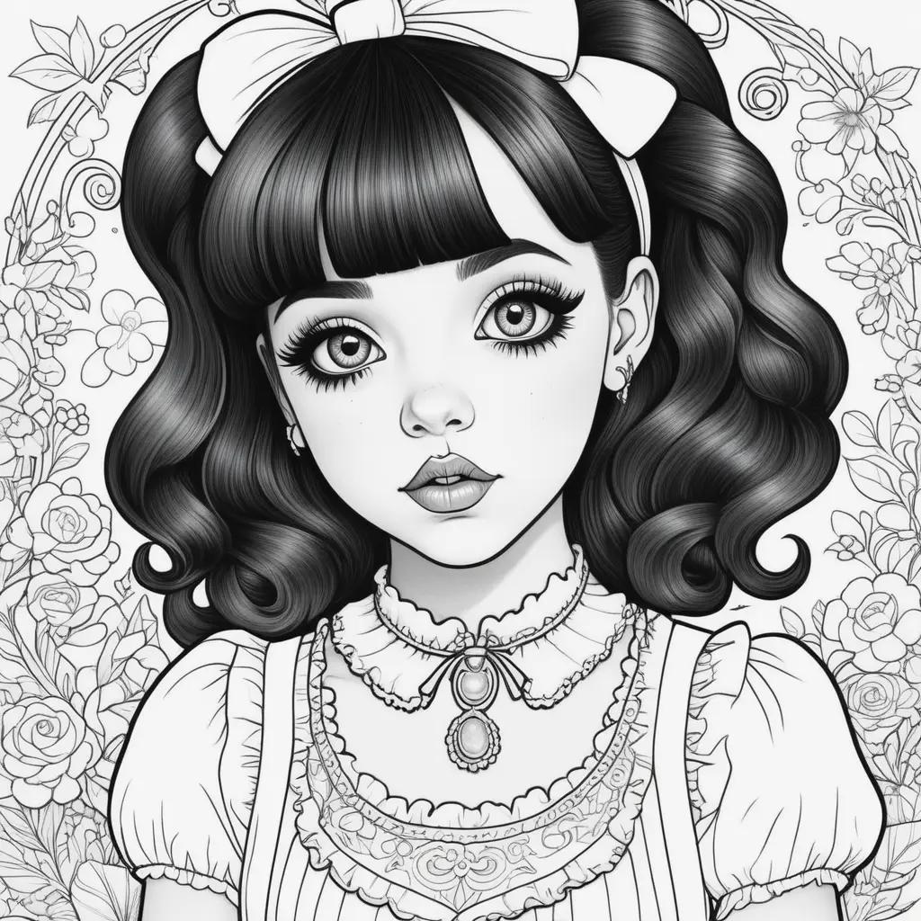 Black and white coloring pages featuring Melanie Martinez