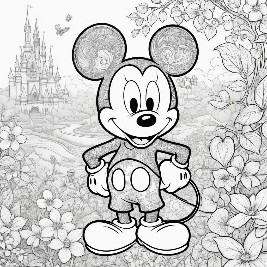 Black and white coloring pages featuring Mickey Mouse