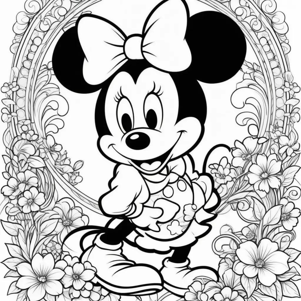 Black and white coloring pages featuring Minnie Mouse