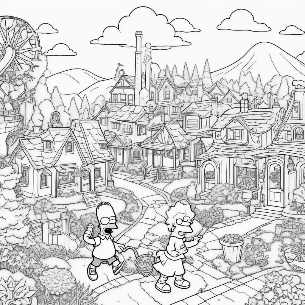 Black and white coloring pages featuring Simpsons characters