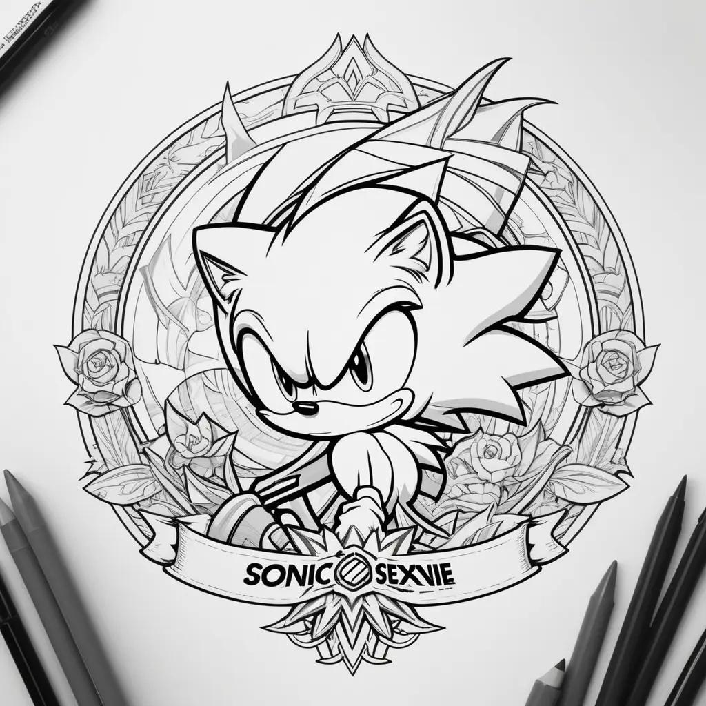 Black and white coloring pages featuring Sonic the Hedgehog