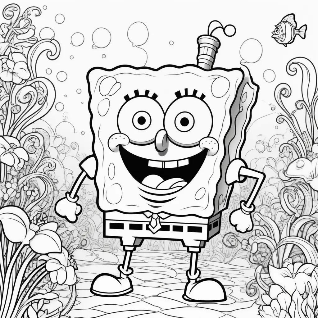 Black and white coloring pages featuring SpongeBob SquarePants