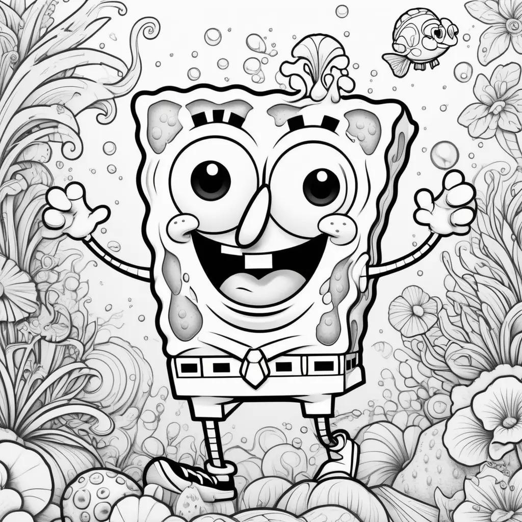 Black and white coloring pages featuring SpongeBob and Patrick