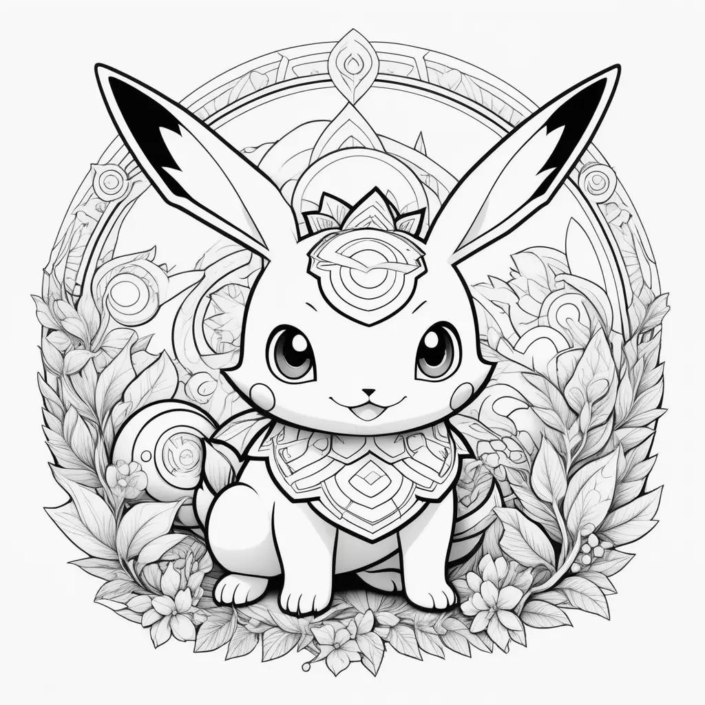 Black and white coloring pages featuring a Pokemon character