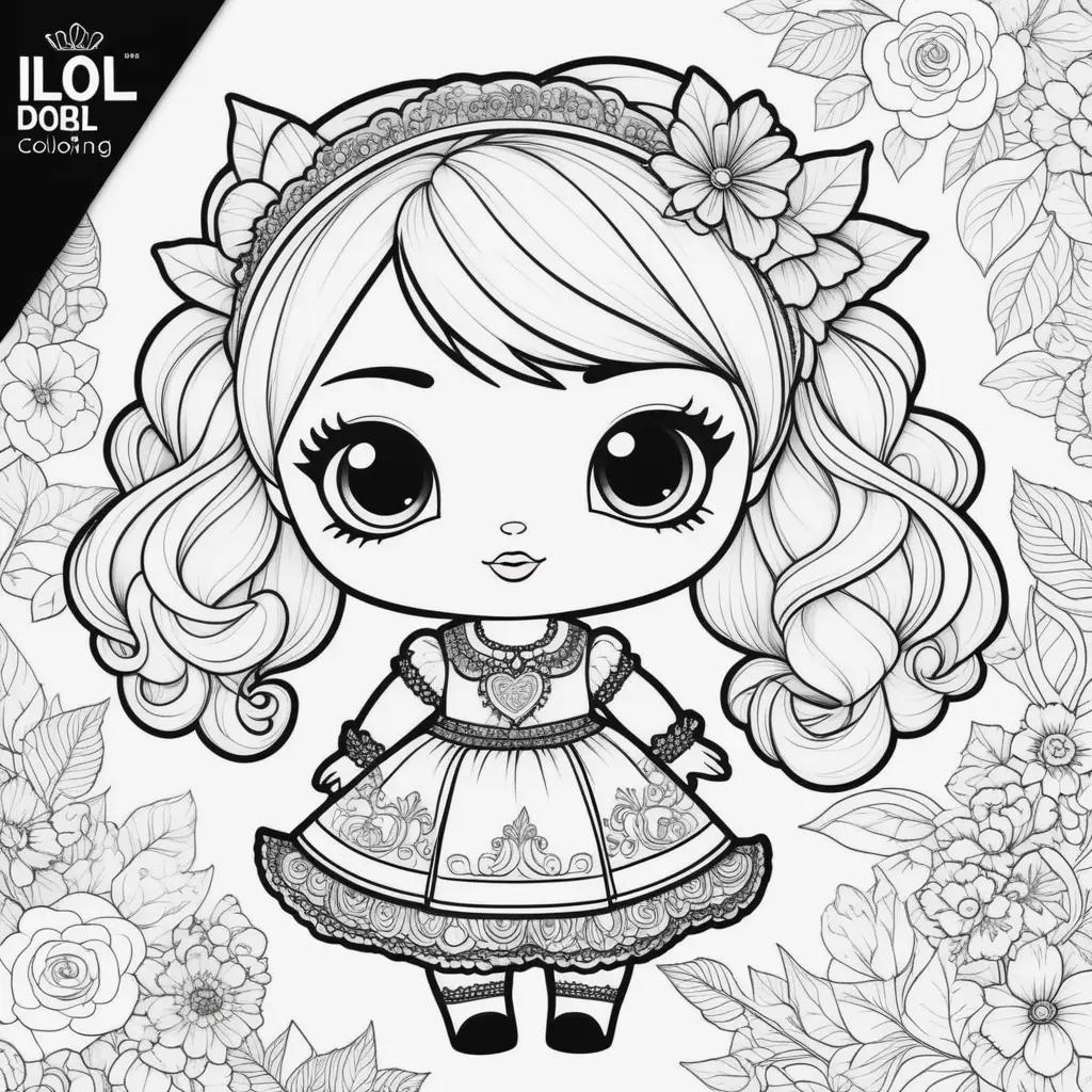 Black and white coloring pages featuring a lol doll