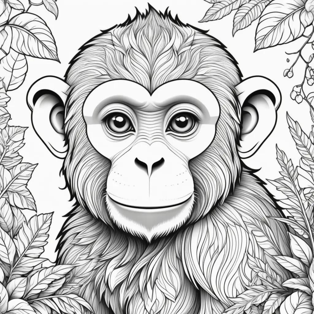 Black and white coloring pages featuring a monkey