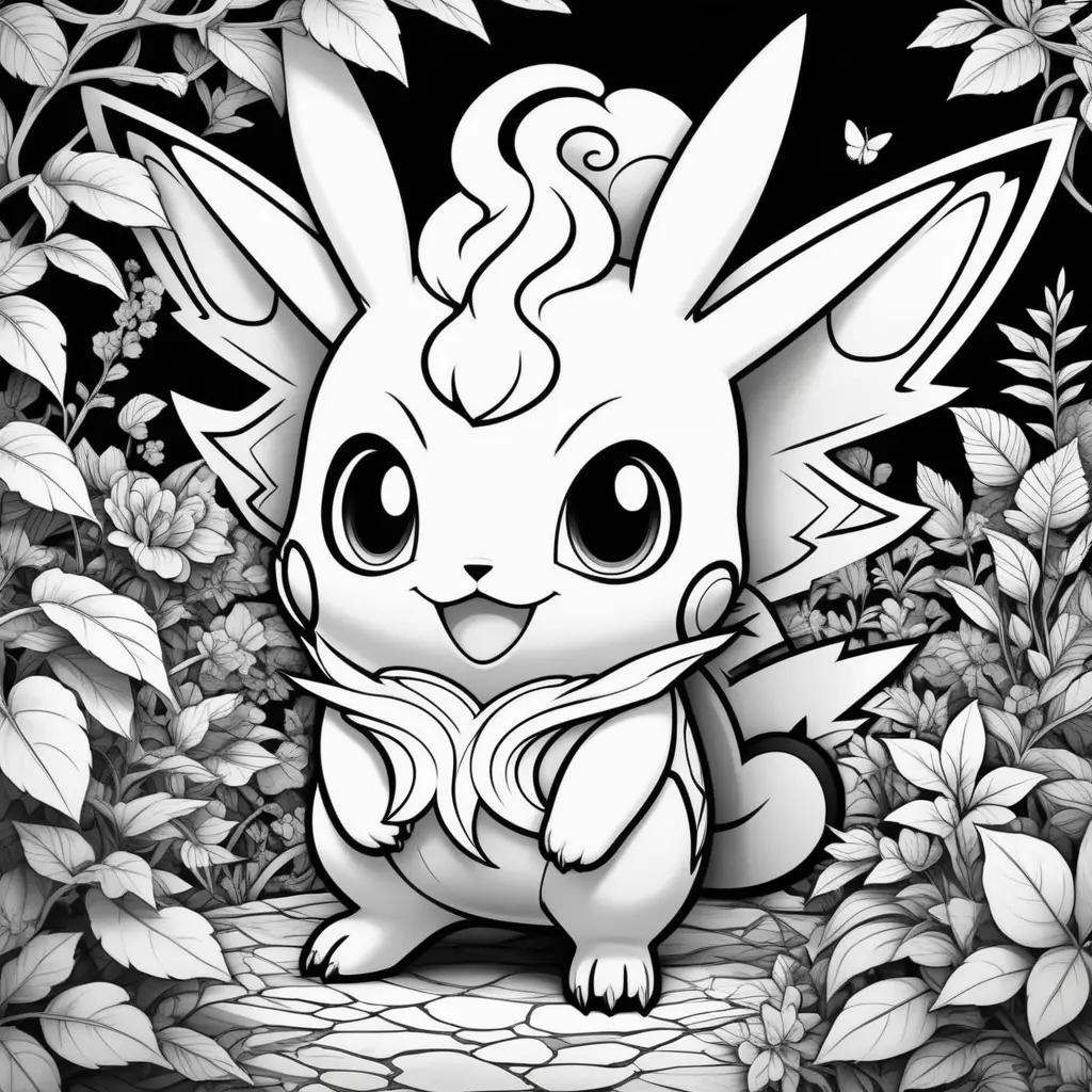 Black and white coloring pages featuring a smiling pokemon