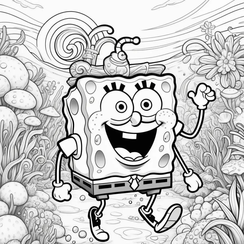 Black and white coloring pages featuring the character SpongeBob