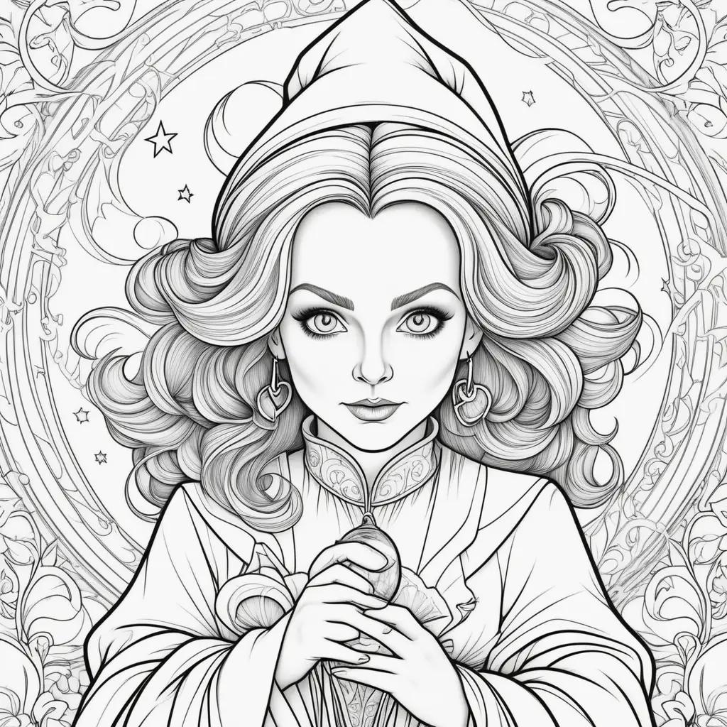 Black and white coloring pages featuring the hocus pocus characters