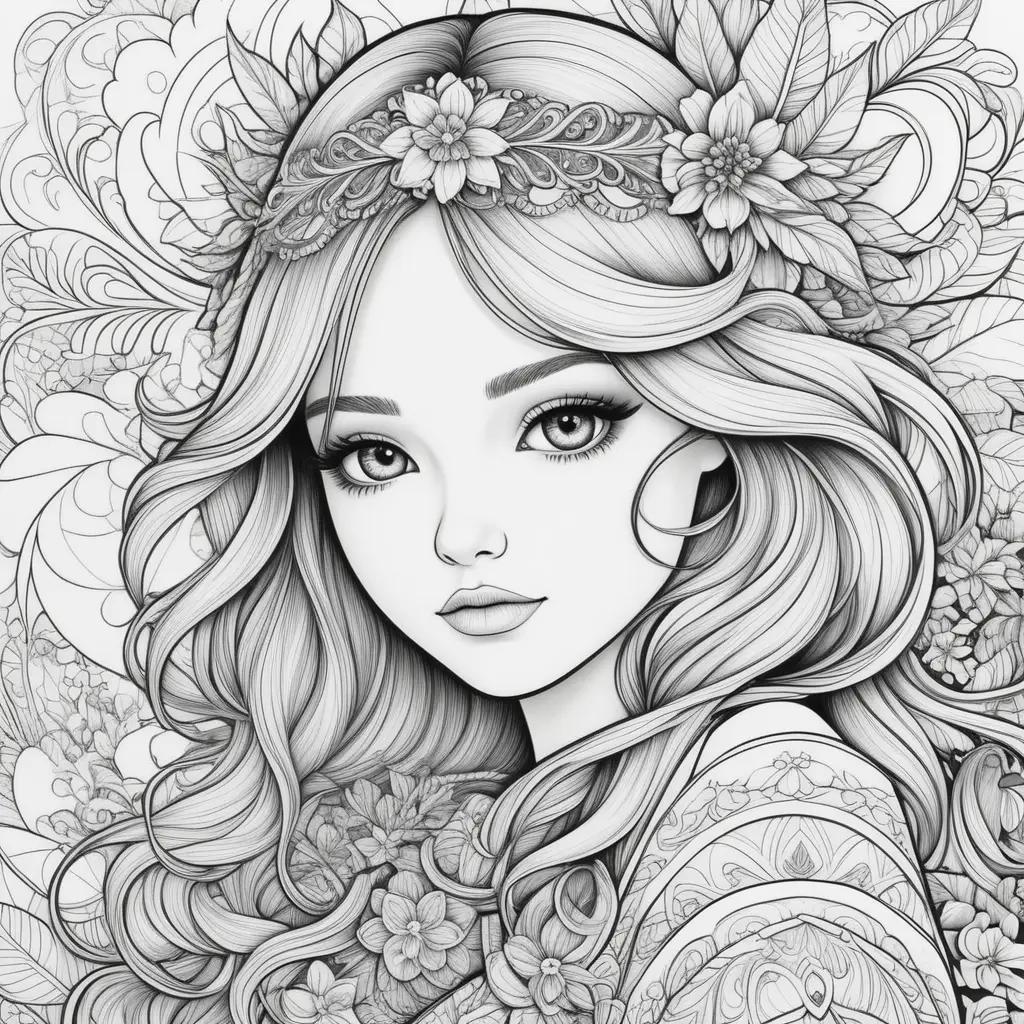 Black and white coloring pages for girls