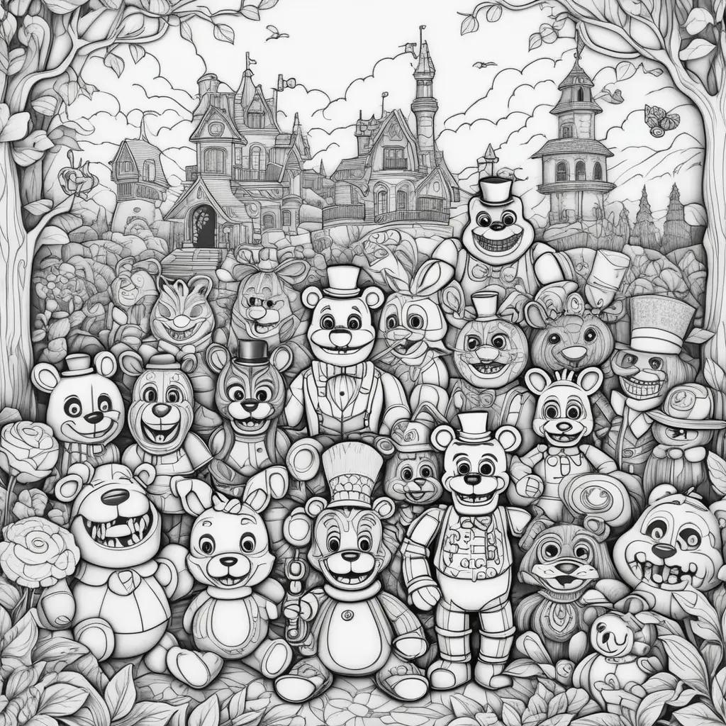 Black and white coloring pages of 5 nights at freddys characters