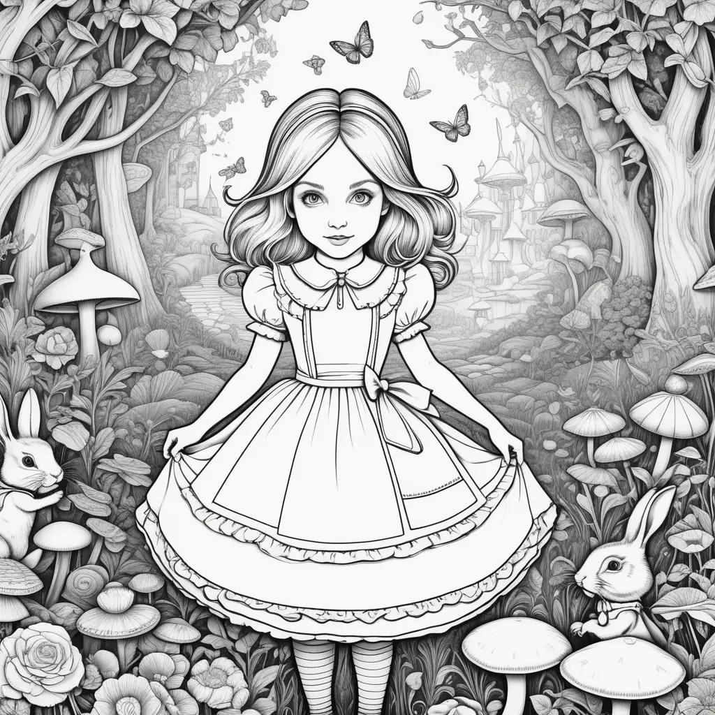 Dibujos en blanco y negro para colorear de Alicia en el País de las Maravillas