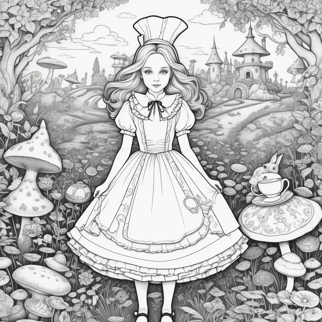 Dibujos en blanco y negro para colorear de Alicia en el País de las Maravillas