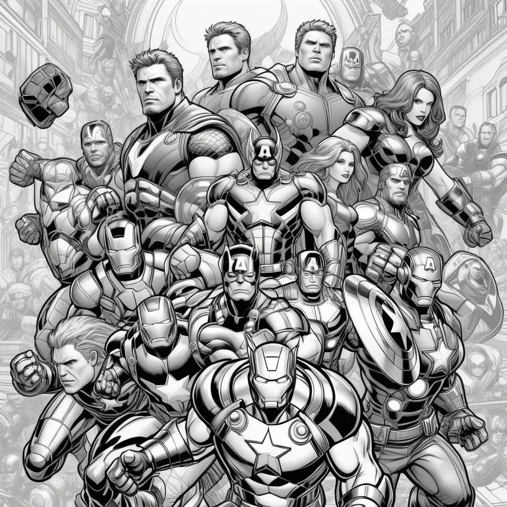 Black and white coloring pages of Avengers characters